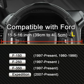 West Llama 3D Piping Leather Steering Wheel Cover for Ford F-150, F-250, F-350, Expedition (Black+Blue Line-Large Size)