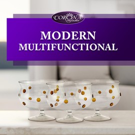 GAC Classy Glass Trifle Bowl with Gold Dots – Large Trifle Bowl with Pedestal for Serving Salad, Fruit & Layered Dessert Display - Kitchen Counter Decor, Elegant Party Display - 8 Inches