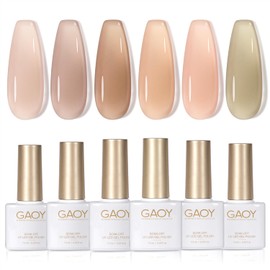 GAOY Jelly Nude Gel Nail Polish Set, 6 Transparent Colors Sheer Light Pink Brown Soak Off UV Light Cure Gel Polish Kit for Salon and Nail Art DIY at Home