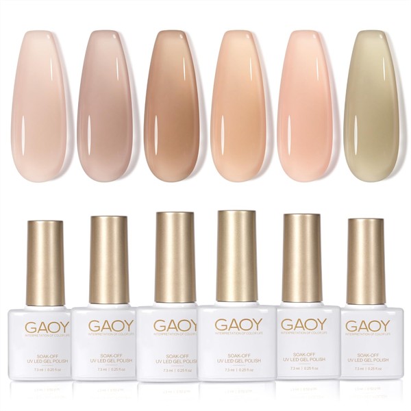 GAOY Jelly Nude Gel Nail Polish Set, 6 Transparent Colors