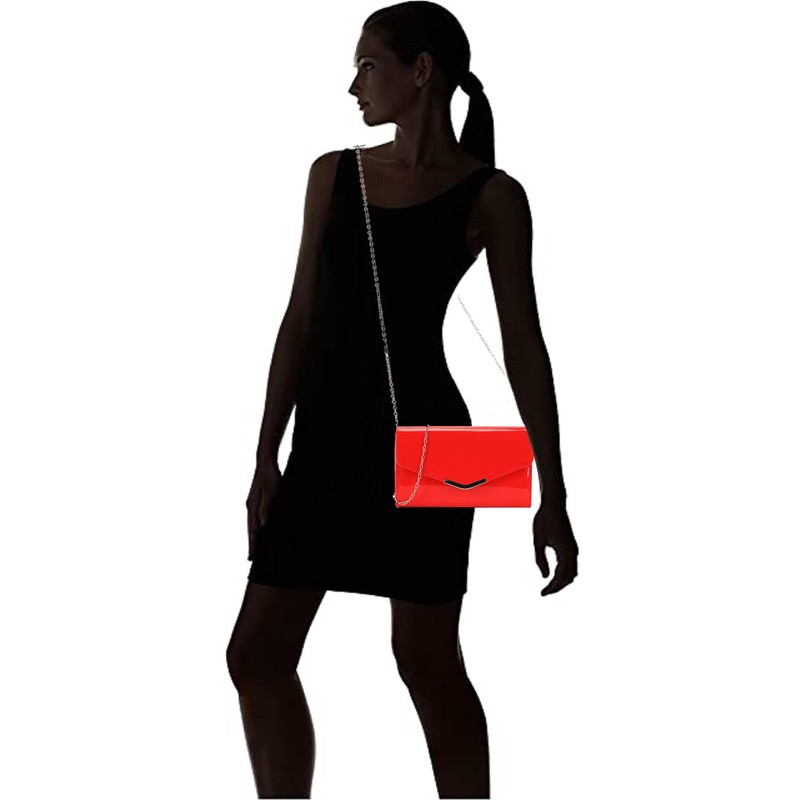 UShopUK Red Medium Plain Patent Leather Wedding Evening Party Clutch