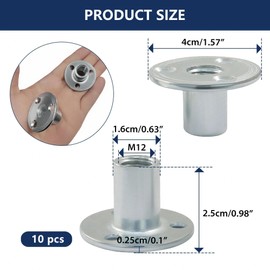 10 Pcs M12 x 40mm (Base) x 25mm (Height) T-Nuts, Zinc Plated Carbon Steel Brad Hole Tee Nut, Heavy Duty Round Base Screw-in T-Nuts for Wood Furniture, Cabinetry & Bed Legs Mounting