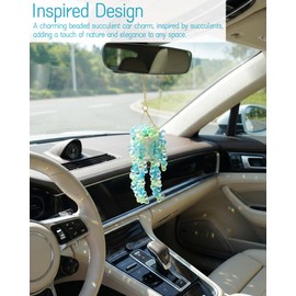 Beaded Succulent Car Charm - Cute Plastic Hanging Plant Ornament, Rearview Mirror Decor and Gift for Plant Lovers