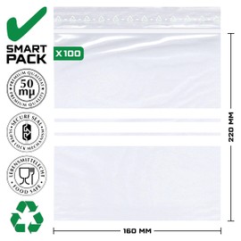 Ziplock Bags 16 x 22 cm Pack of 100 Reusable Bags Freezer Bags 50 µm Thick DIN A5 with Labelling Field (160 x 220 mm)