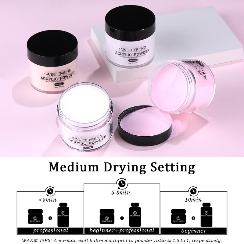 Acrylic Nail Kit with Drill: 20g Clear White Pink Acrylic