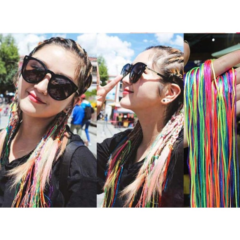 E&K726【簡単イメチェン】カラフルヘアコード 髪用エクステ 90cm 30本入 E髪編み込みロープ 編み込み ヘア カラーロープ 虹のヘアロープ 三つ編み