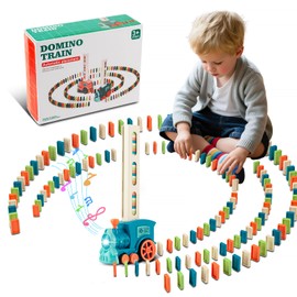Automatic Domino Train Set for Kids, 160PCS Building and Stacking Creative Game, STEM Montessori Toys Blocks for Boys Girls 3 4 5 6 7 8 Years Old