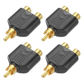 sourcing map RCA to Speaker Wire Connector, RCA Male to 2 RCA Female Stereo Audio Connector Adapter Video Cable Splitter RCA Converter Black 4pcs
