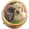Puppy Kitty Love Brass Round Pill Box