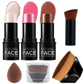 Paquete de 6 Barra de Contorno Maquillaje, Impermeable Contour Maquillaje, Viene con Esponja Maquillajes, Bronzer, Blush, Highlighter, 2 Cepillo Maquillajes, Apto para Contorno Facial