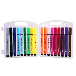LONTG Kids Colouring Pens Set Washable Felt Tip Pens Watercolor Brush Pen Assorted 18 Colors Makers Pens Drawing Painting Pens Highlighter with Carrying Storage Case for Coloring Book Doodling