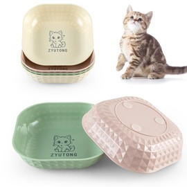 6-Pack Cat Food Bowl with Non-Slip Feet, Whisker Fatigue Cat Dishes for Food, Shallow Kitten Bowls Set for Indoor Cats, 5.5" Flat Cat Plates for Wet Food, Cute Cat Bowls