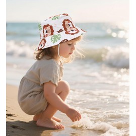 Malaxlx Baby Bucket Sun Hat Toddler Summer Outdoor UPF 50+ Beach Hat for 1-2 Year Old Boys Girls Cute Brown Lion Print