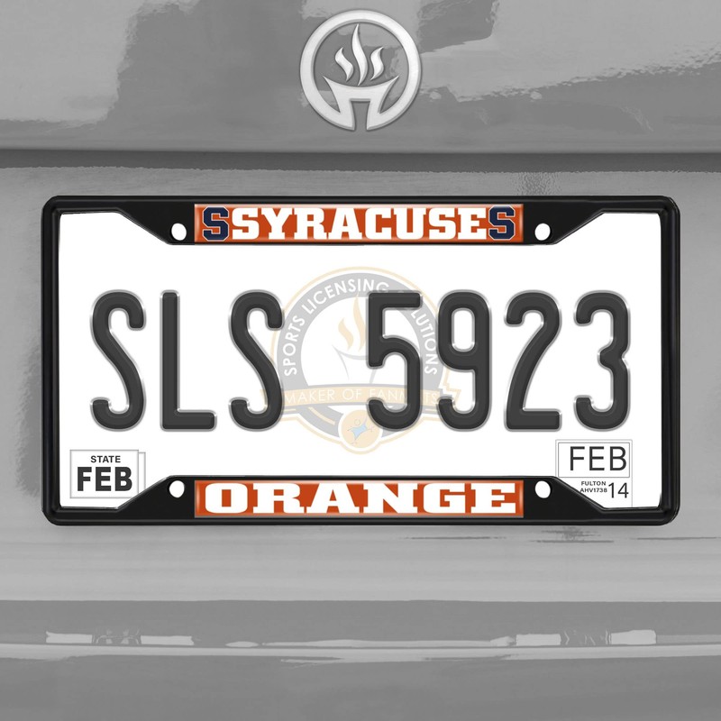 FANMATS 31282 Syracuse Orange Metal License Plate Frame Black Finish
