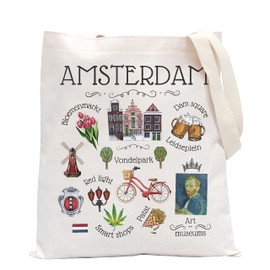 POFULL Amsterdam Souvenir Gift Amsterdam Holland Travel Tote Bag Netherlands Bicycle Bike Gift (Amsterdam Tote Bag)