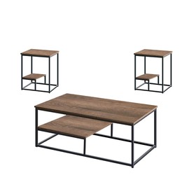 Coral Flower 3 Pieces Coffee Table Set , End Table,Must-Have Addition to Modern Spaces, Dark Oak