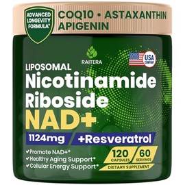 Suplemento NAD+, nicotinamida ribósido resveratrol 1124 mg, quercetina, suplemento NAD+ premium para energía celular y apoyo al envejecimiento saludab