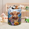 Highland Cow Flower Mountain Large Round Laundry Basket Collapsible Laundry