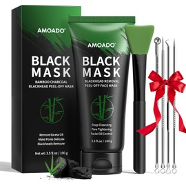 AMOADO Mascarilla Removedora De Puntos Negros, Kit De Mascarilla Facial Peel-Off De Carbón(100 G)Limpieza Profunda De Poros, Control De Grasa, Mascarilla Negra Peel-Off Para Eliminar Puntos Negros Par