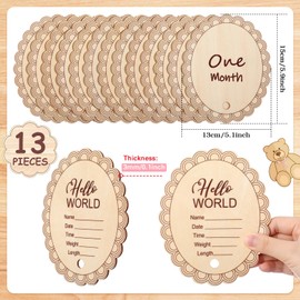 Threehoney 14 Pcs Wooden Monthly Baby Milestone with Ribbon Monthly Milestone Wood Discs Photo Props for Newborn Baby Girl Boy Baby Shower Gifts(Pink)