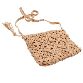 WANGCL Women's Summer Beach Straw Bags with Tassel Mini Straw Handbags with Zip Fabric Handmade Crossbody Bag Bohemian Shoulder Bag (Brown), brown