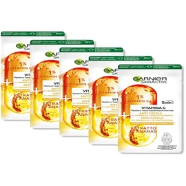 Garnier Anti-Matic Fabric Face Mask for Dull and Tired Skin, Pineapple Extract and Vitamin C, Pack of 5