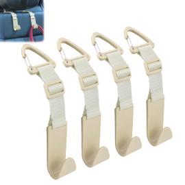 Amooca Headrest Hooks for Car Adjustable 4 Pack Vehicle Seat Back Organizer Storage Hanger Holder for Purse Bags Universal Fit with Clip Beige