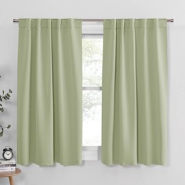 PONY DANCE Short Blackout Curtains - Window Curtain Treatments Light Blocking Drapes Back Tab/Rod Pocket Short Drapes Panels for Bedroom & Kitchen, 42 W x 45 L, Meadow Green, 1 Pair