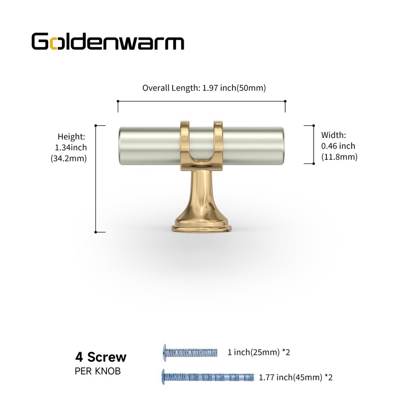 goldenwarm 5 Pack Brushed Nickel and Gold Cabinet Knobs Kitchen
