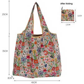 FAVORTALK Foldable Shopping Bag 2 Pcs Large Capacity Shopping Bags for Women Reusable Floral Shopper Bags Foldable Washable Grocery Bag in Pouch Lightweight Foldaway Shop Bags - 8703