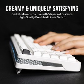 EPOMAKER TH85 QMK/VIA Wireless Gaming Keyboard, BT5.0/2.4GHz/USB-C, Hot Swappable Pre-lubed Custom Milk Blue Tactile Switches, Gasket Creamy Keyboard for PC/Mac/Office/Gaming (White)