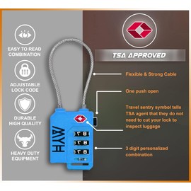 MYH Combination Padlocks – Small Suitcase Locks for Travel, Gym Locker Padlocks, Luggage Locks for Suitcases, Coded Padlock with Code for Lockers & More (2X Blue, Combination Lock)