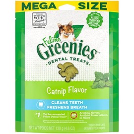 FELINE GREENIES Adult Natural Dental Care Cat Treats, Catnip Flavor, 4.6 oz. Pouch