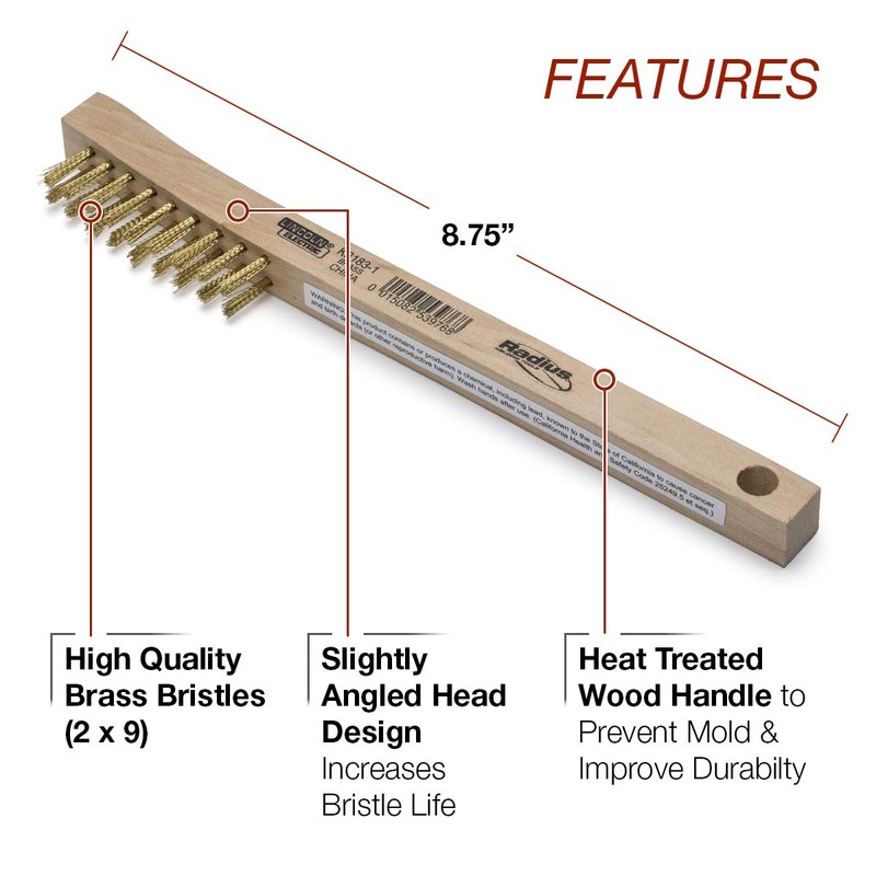 Lincoln Electric K3183-1 Brass Wire Brush, 2 x 9 Bristle