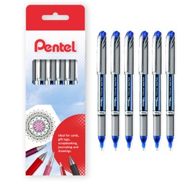 Pentel Energel BL27 Liquid Gel Ink Rollerball Pen - 0.7mm Metal Tip - Blue - Pack of 6 in Pillow Case