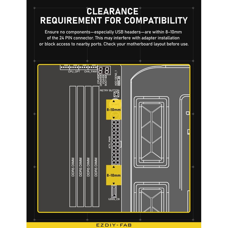 EZDIY-FAB Shield 24-Pin Angle Adapter with Infinity Mirror ARGB Light,ATX