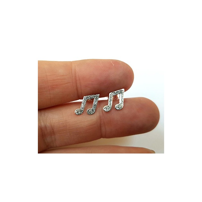 Music Note Earrings 925 Sterling Silver Sparkly