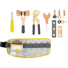 Small Foot- Construction Worker Tool Belt- 4 Piece Playset Includes Adjustable Belt, Pipe Wrench, Ratchet, Screwdriver and Spanner-Sturdy Wooden Toys- Boys and Girls Ages 3+