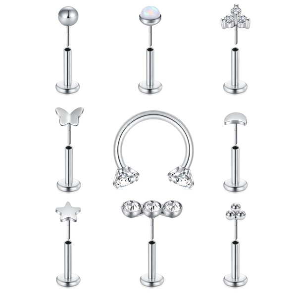 MODRSA 16G Clear Acrylic Surgical Steel Lip Piercing Stud Labret