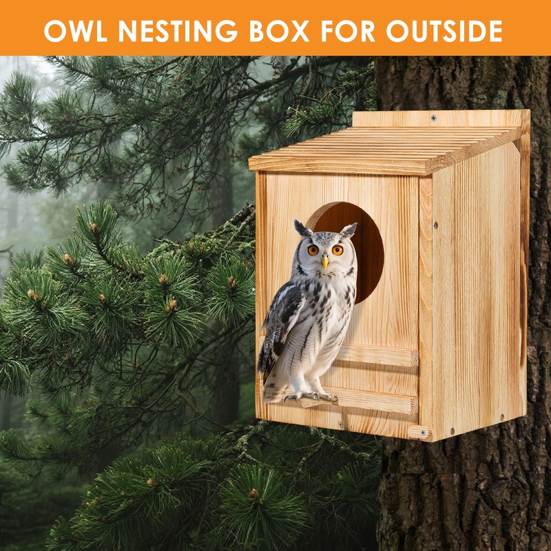 Barn Owl House,Owl Nesting Box for Outside, Wooden Screech Owls