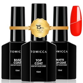 TOMICCA Base und Top Coat Gel UV Nagellack Set, 3 x 15ml Base Coat Top Coat Gel UV, Enth√§lt Matte Top Coat, No Wipe, f√ºr alle UV Gel Nagellacke