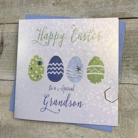 HAPPY EASTER CARD FOR A SPECIAL GRANDSON - HANDFINISHED EGGS by White Cotton Cards