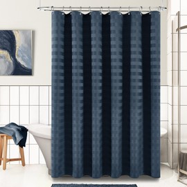 PANGSINNE Navy Shower Curtain - Stripes Woven Fabric Heavy Duty Shower Curtain for Bathroom, Water Repellent Weighted 230GSM Hotel Quality Machine Washable Bath Curtains with 12 Hooks, 72Wx72H