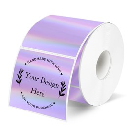 YEGAWEN 2" x 2" Square Thermal Labels Stickers, Holographic Thermal Stickers Labels, Self-Adhesive Glitter Direct Thermal Label for Small Business, DIY Design- Holographic Purple