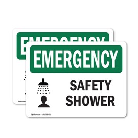 (2 Pack) Safety Shower OSHA Emergency Sign 14 Inch X 10 Inch Vinyl Label Decal Sticker Weather Resistant, UV Protected for Workplace, Business, and Construction Site, Made in the USA