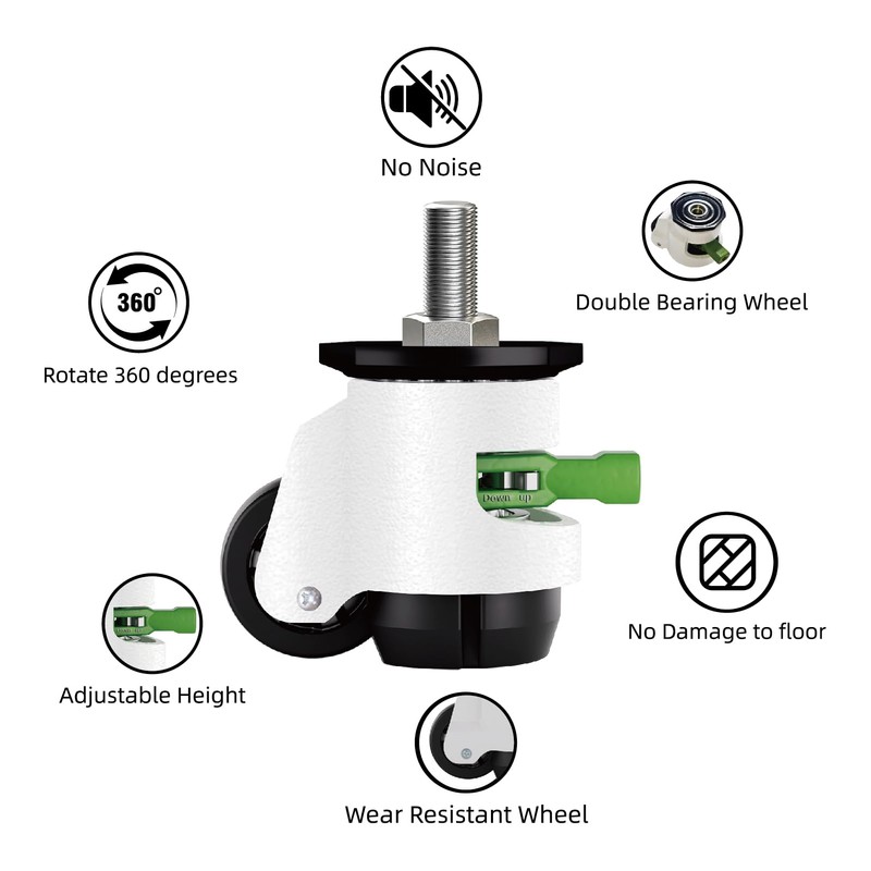 Heavy Duty Caster Wheels Set of 4, Leveling Stem Casters