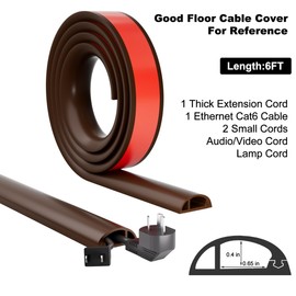 Kneelisa 6FT Side-Open Extension Cord Covers for Wires on Floor,Silicone Power Cable Protector Cord Hider Management Strip,Hide Electric Wire on Carpet,Chord Runner Protective Safety Wiremold,Brown