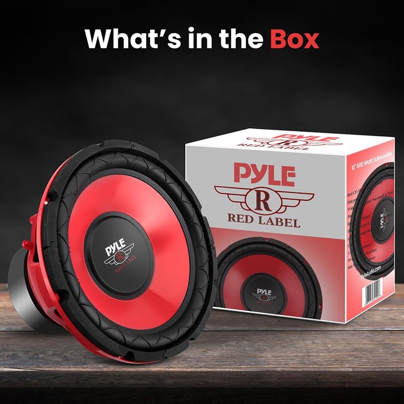 Pyle Car Vehicle Subwoofer Audio Speaker - 10 Inch Red
