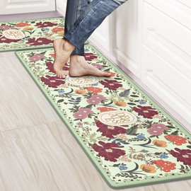 Kitchen Floor Mat Set of 2, Cushioned Anti Fatigue Kitchen Mat 17"x47"+17"x29", Non-Slip Waterproof Vintage Kitchen Rug, Premium PVC Comfort Kitchen Mats and Rugs for Kitchen, Office, Home, Laundry