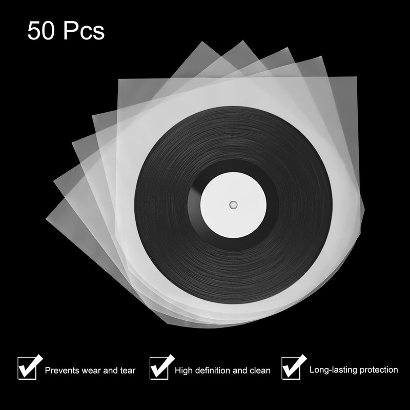 sourcing map 50 Pcs Vinyl Outer Sleeves, Clear Vinyl Record
